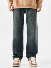 Relaxed fit vintage wide-leg jeans in blue denim with a worn wash.