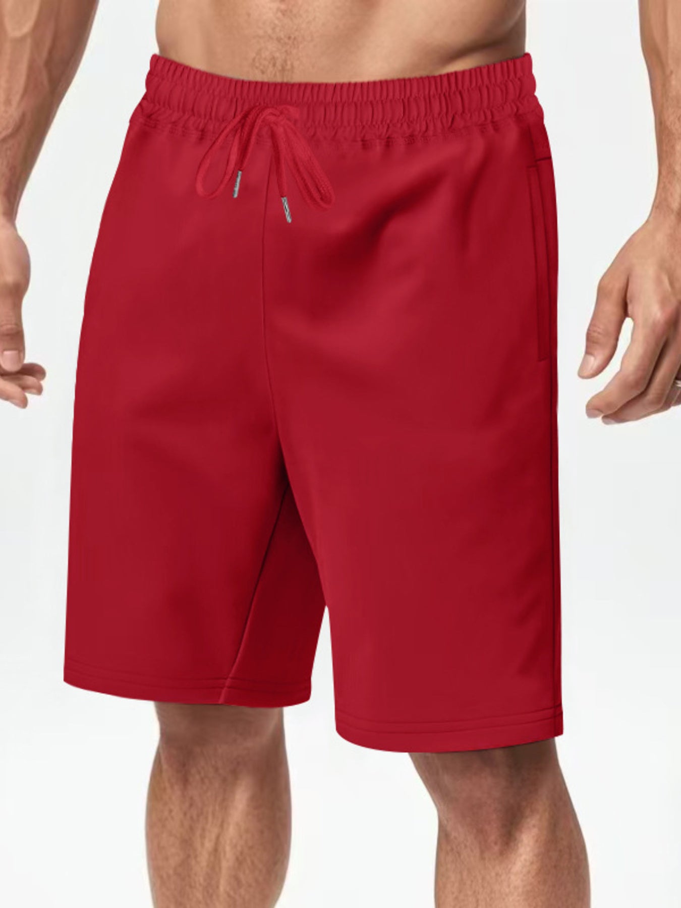 Bright red chino shorts with drawstring waist and pockets