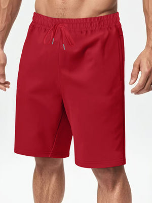 Bright red chino shorts with drawstring waist and pockets