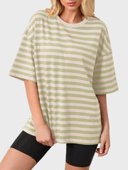 Oversized striped tee in Sage and cream with dropped sleeves and crew neck.