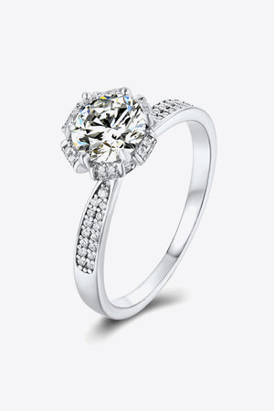 Silver moissanite halo ring with pave band