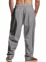 Men's grey loose fit sweatpants with drawstring waist and pockets.