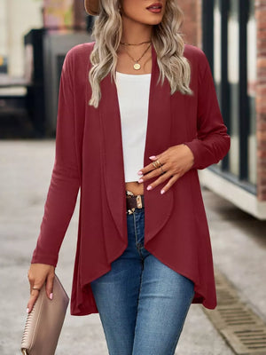 cardigan in Black with dropped shoulder and hip-length