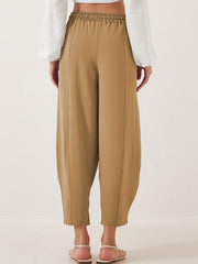 Camel balloon-leg trousers with drawstring waist and seam detail