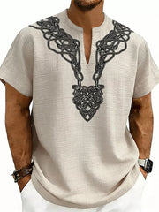 Men's Notched Printed Short Sleeve Shirt Plus Size, front view
