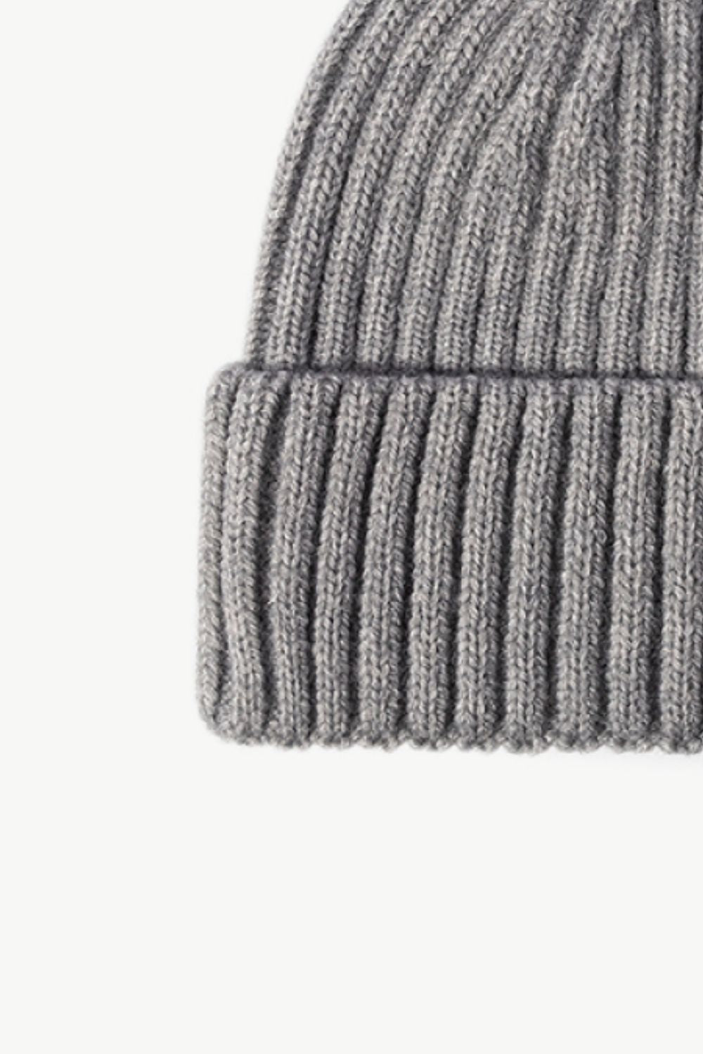Gray chunky ribbed knit beanie with acrylic material