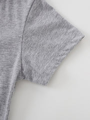 Grey cotton t-shirt with short sleeves and double-stitched hem detail.