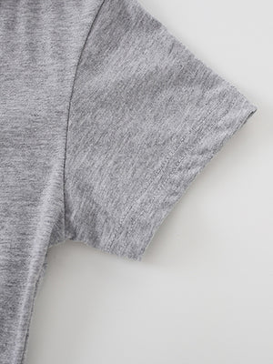 Grey cotton t-shirt with short sleeves and double-stitched hem detail.