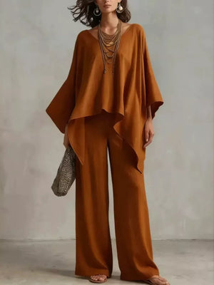 Full Size V-neck Top And Pants Set Plus Size in White, close-up detail