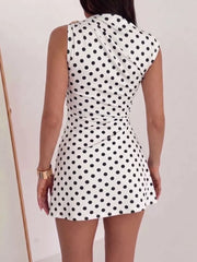 Ruched Asymmetrical Sleeveless Mini Dress in White, editorial view