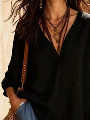 Black loose blouse with v-neck