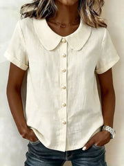 Peter Pan Collar Pearl Button Short Sleeve Shirt, back view