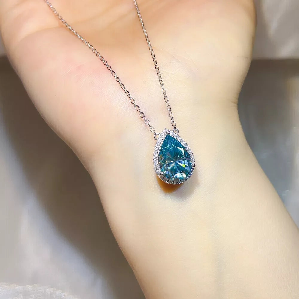 5 Carat Sterling Silver Teardrop Moissanite Necklace, side view