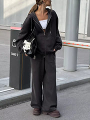 Oversized Zip-up Hoodie And Wide-leg Pants Set, editorial view