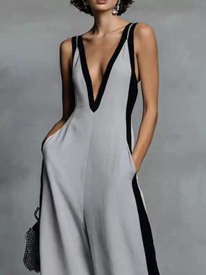 Deep V-neck Wide-leg Jumpsuit, alternate angle