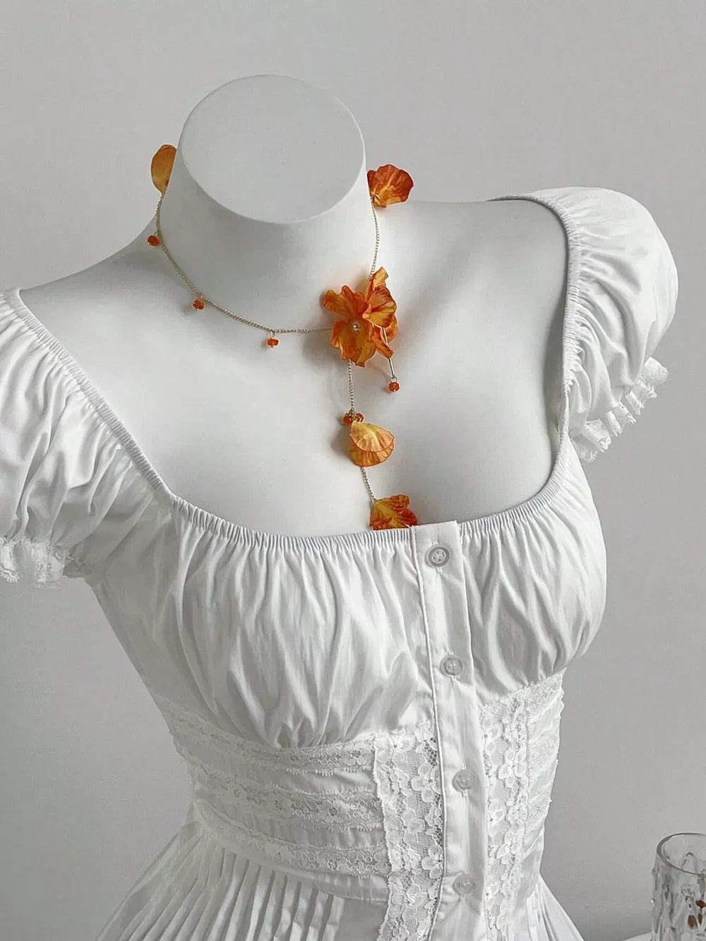 Lace Button Up Short Sleeve Shirt, close-up detail