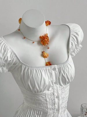 Lace Button Up Short Sleeve Shirt, close-up detail