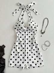 Polka Dot Halter Neck Romper, back view