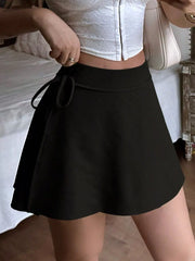Tie Detail Mini Skort in Black, fit detail