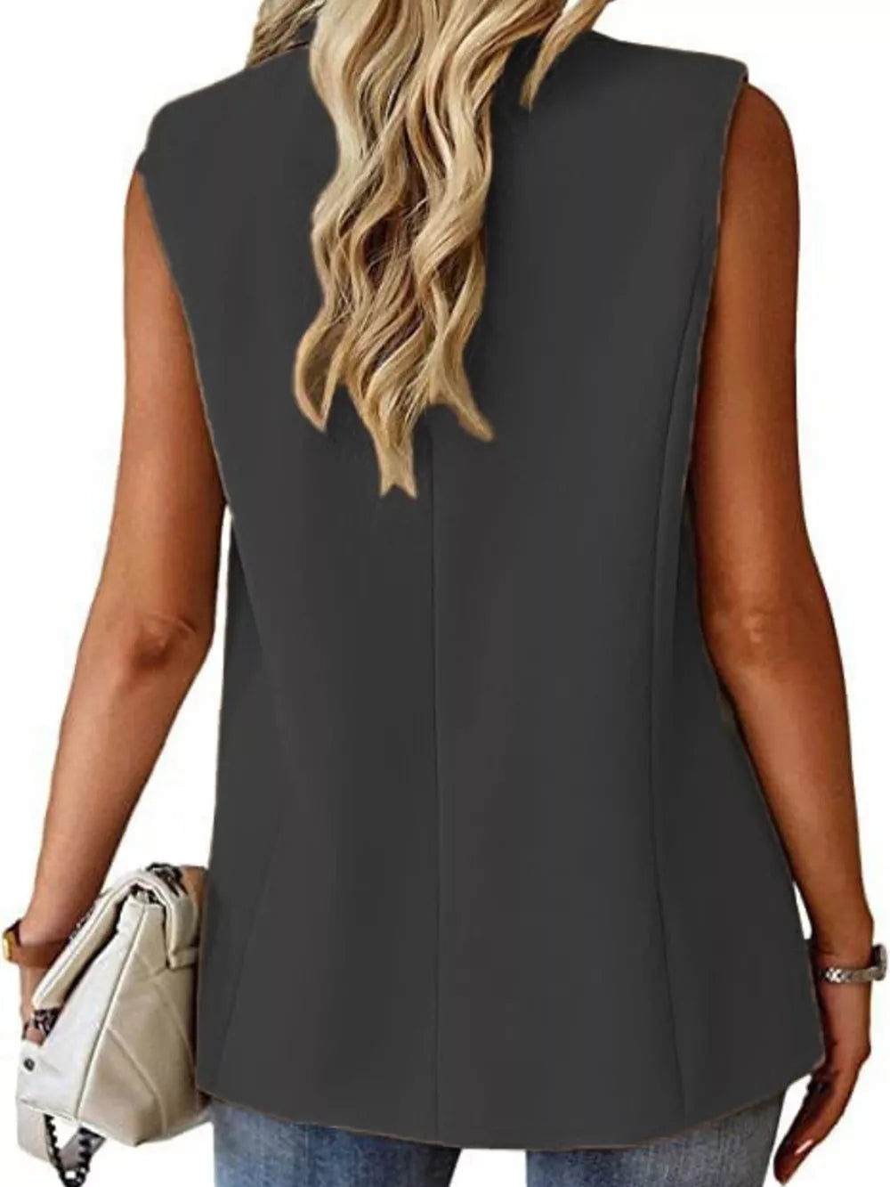 One Button Blazer Vest in Navy, view 18