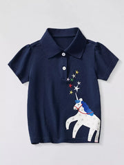 Whimsical Unicorn Embroidered Polo For Kids