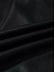 Black vegan leather sleeveless mini dress fabric detail