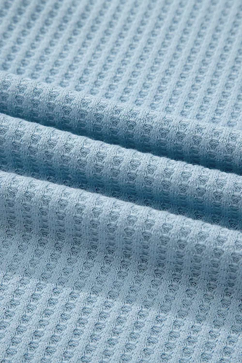 Waffle Knit Dolman Sleeve Loose Top in Light Blue, alternate angle