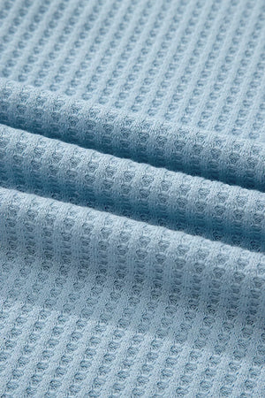Waffle Knit Dolman Sleeve Loose Top in Light Blue, alternate angle