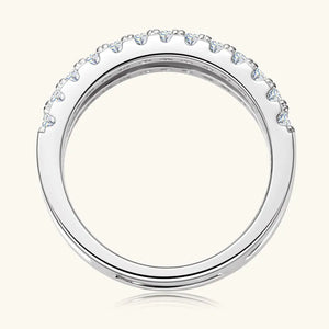 Silver double band ring with pavé set stones
