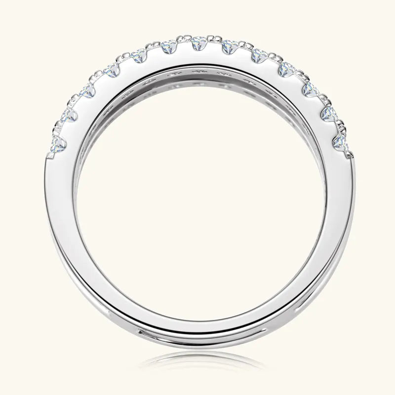 Silver double band ring with pavé set stones