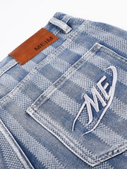 Men's Stripe Wide Leg Denim Capris in Blue, alternate angle