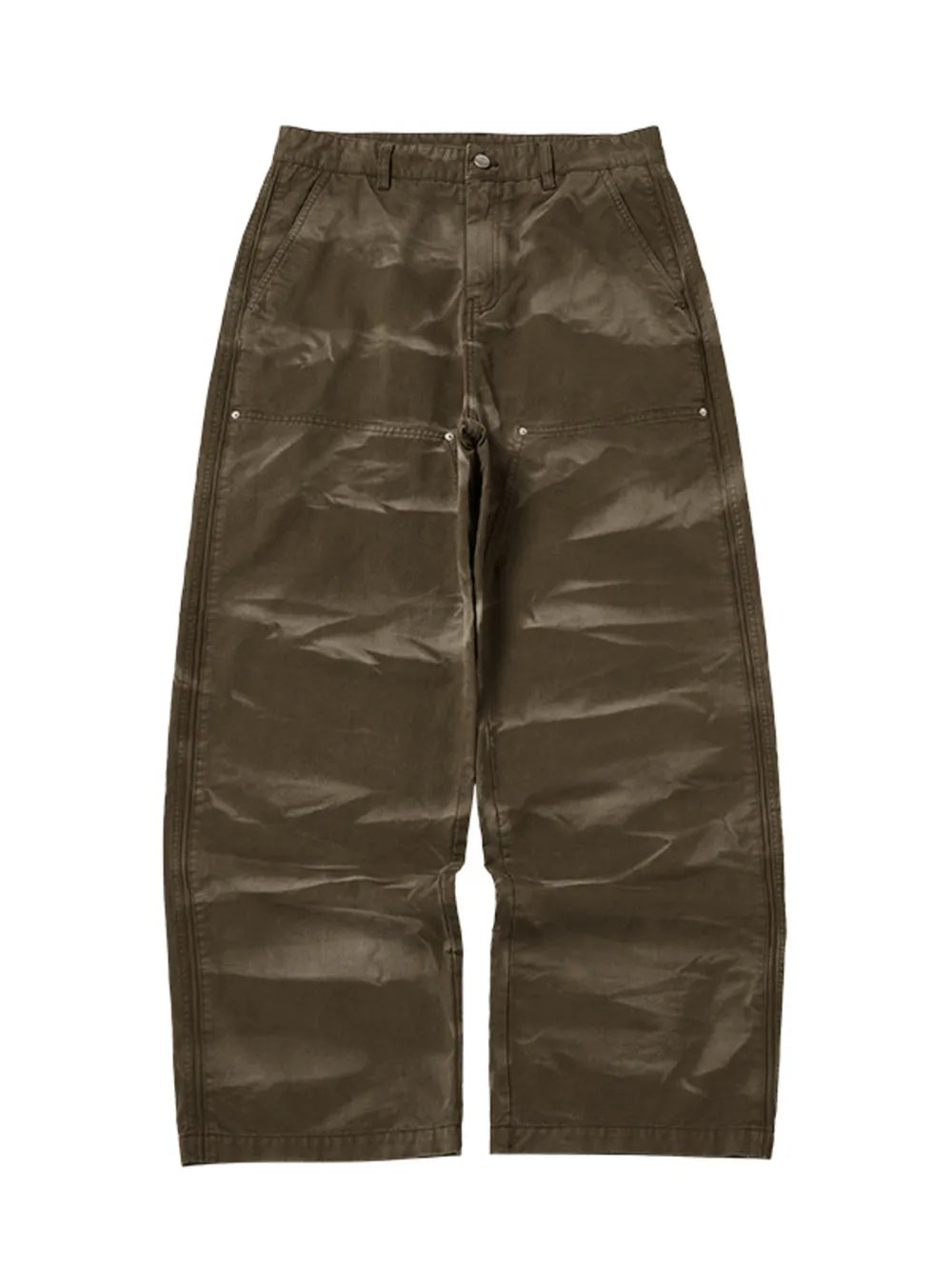 Men's olive green cotton cargo pants with a relaxed fit and pocketed design.