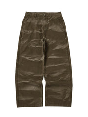 Men's olive green cotton cargo pants with a relaxed fit and pocketed design.