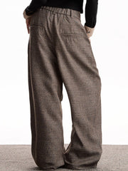 Men's brown plaid wide leg sweatpants with high waist and ankle length