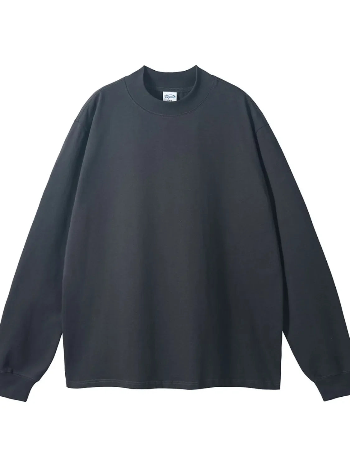 Oversized crewneck long sleeve tee in dark gray, a casual basic for everyday wear.
