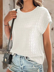 Textured Round Neck Short Sleeve Top in Malachite Green, product detail