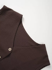 Chocolate buttoned cropped vest with wide lapel detail
