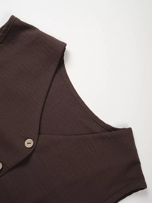 Chocolate buttoned cropped vest with wide lapel detail
