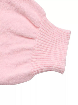 One Shoulder Bow Detail Sweater in Pink, alternate angle