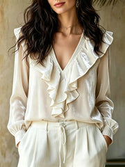 V-neck Long-sleeve Top in Sky Blue, front view