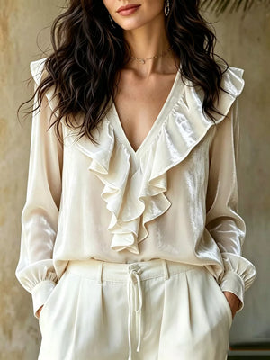 V-neck Long-sleeve Top in Sky Blue, front view