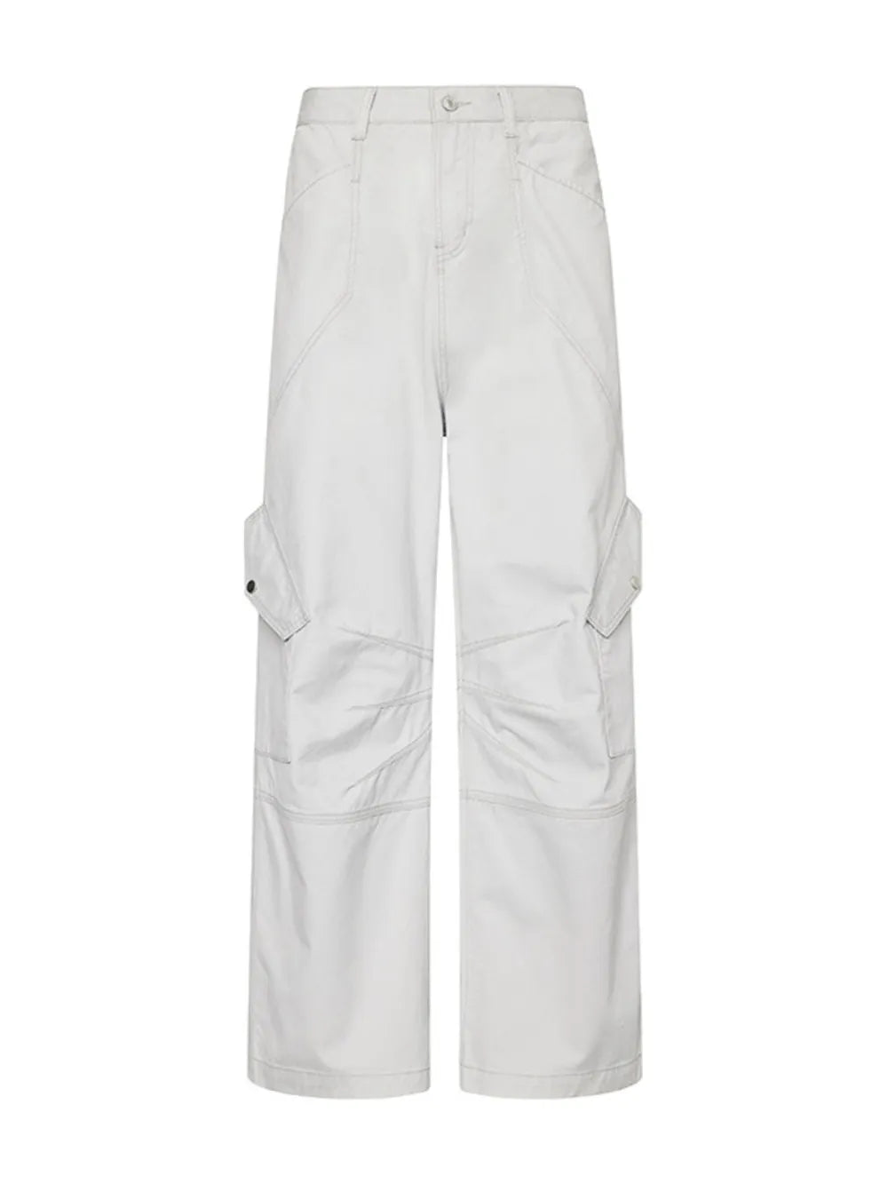 Light Gray relaxed fit cargo sweatpants for men with multiple pockets and contrast stitching.
