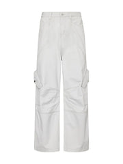 Light Gray relaxed fit cargo sweatpants for men with multiple pockets and contrast stitching.