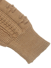 Camel textured chevron knit pullover sweater with bobble details and cable knit sleeve.