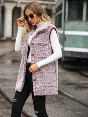 Teddy Sherpa Utility Vest in Dusty Pink with button front and pocket details.