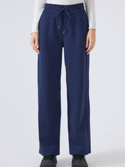 Dark blue relaxed palazzo sweatpants with drawstring waist and pockets
