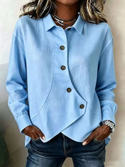 Full Size Asymmetrical Button Down Shirt in White, alternate angle