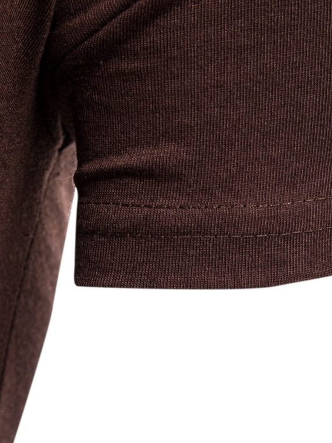 Brown cotton t-shirt with ribbed texture and double-stitched hem detail.