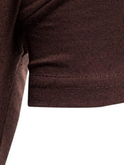 Brown cotton t-shirt with ribbed texture and double-stitched hem detail.