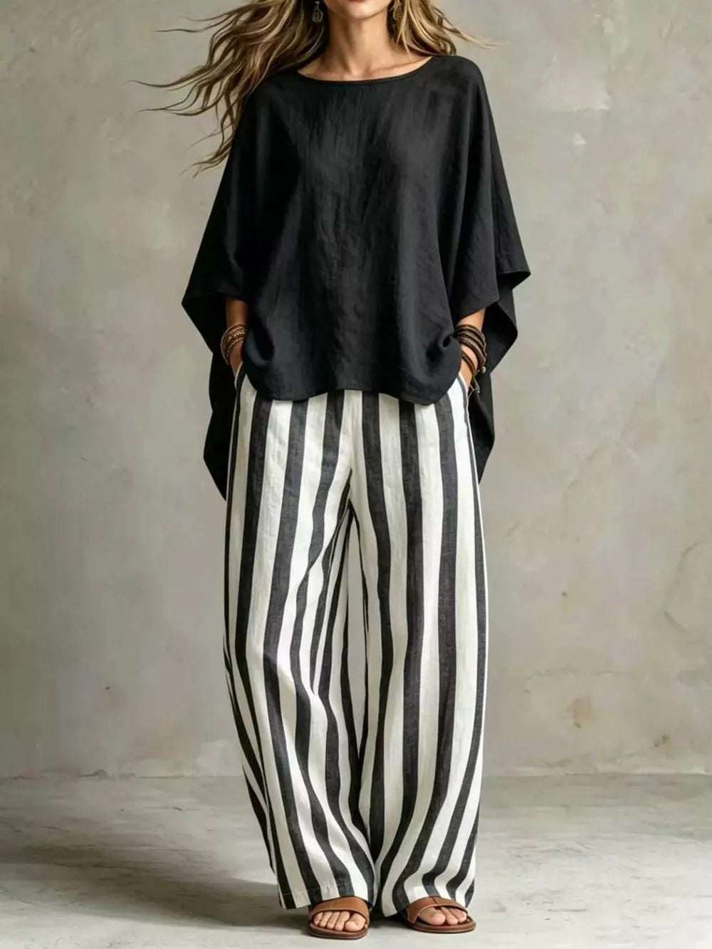 Solid Color Top And Pants Two-piece Set Plus Size, alternate angle